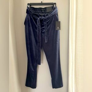 Navy blue velour tie waist dress pants